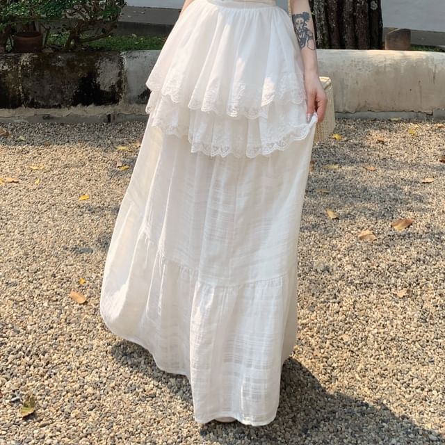 Camisole Peplum / Plain Skirt High Trim Maxi Top Lace Waist A-Line