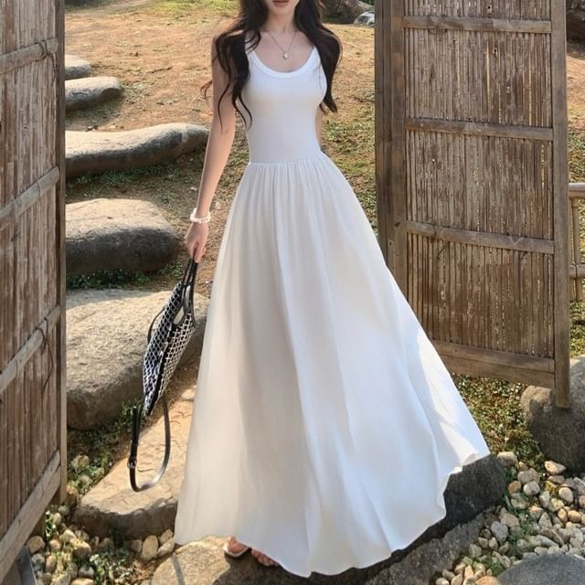 Dress Plain A-Line Strap Spaghetti Midi