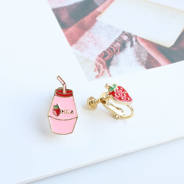 Stud Clip-On / Asymmetrical Fruit Milk Earring