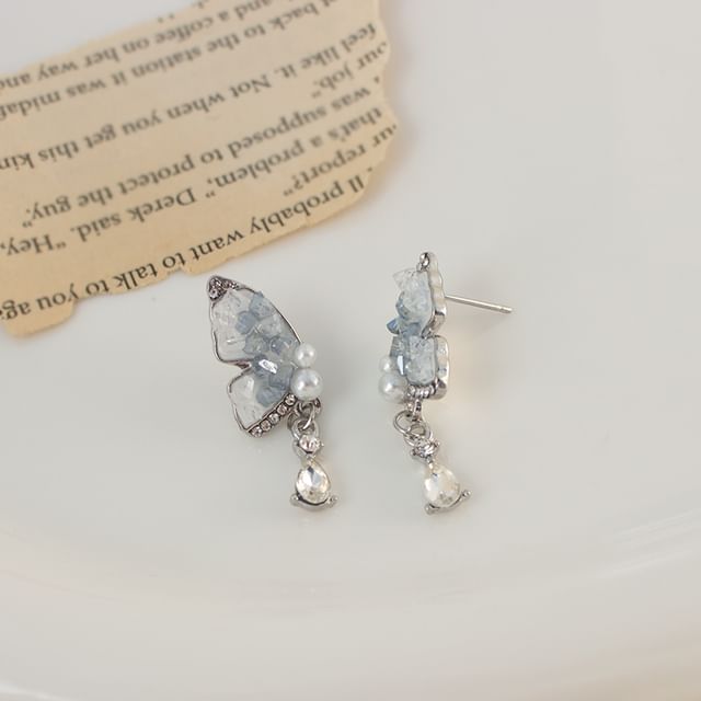 Clip-On Pearl Earring Rhinestone Faux / Drop Butterfly