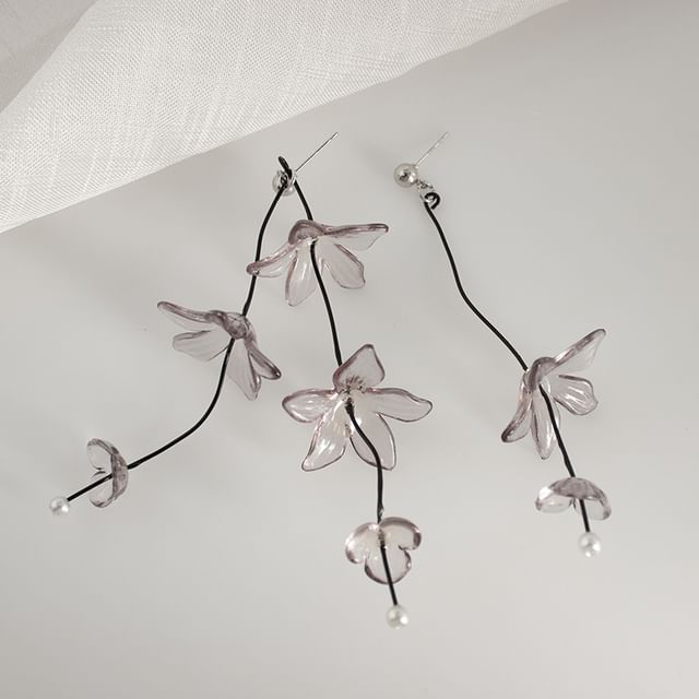 Earring / Flower Drop Clip-On Asymmetrical