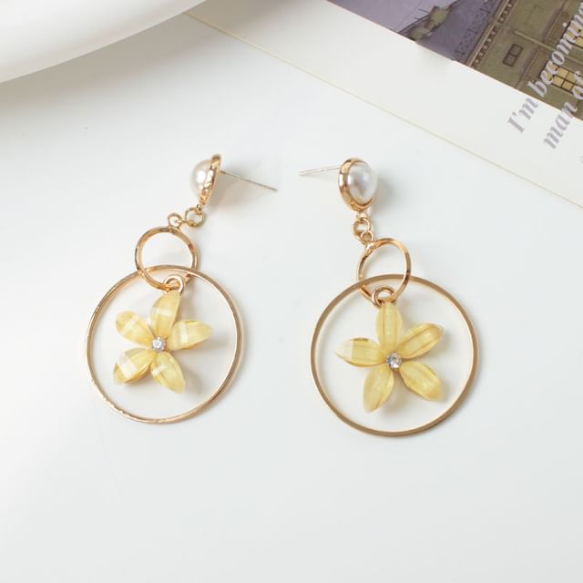 Alloy Earring Faux Ear Cuff Floral Pearl Dangle / Rhinestone