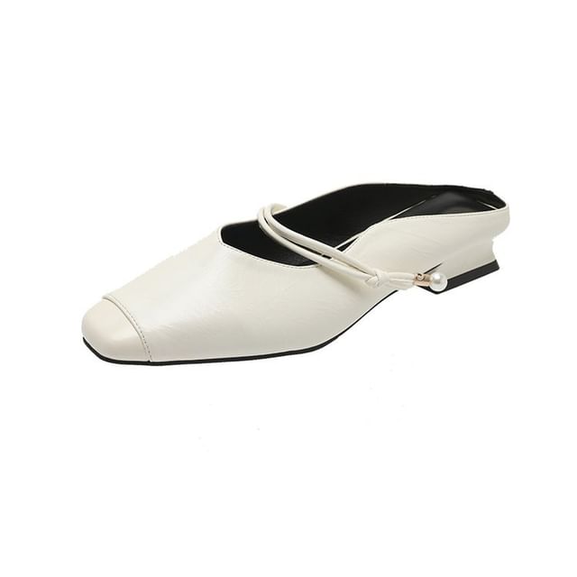 Mules Plain Faux Low Leather Mary Jane Heel