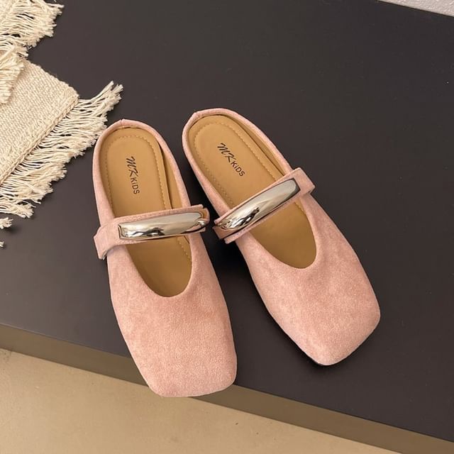 Toe Jane Accent Metal Mules Square Suede Faux Mary