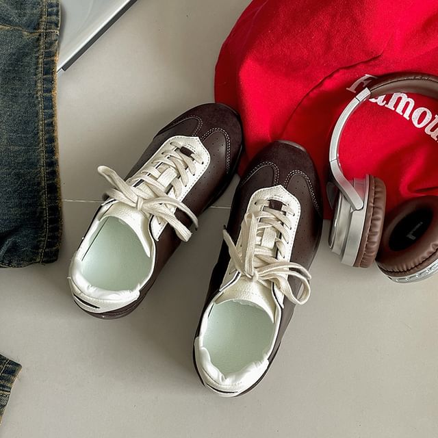 Faux Leather Sneakers Lace-Up