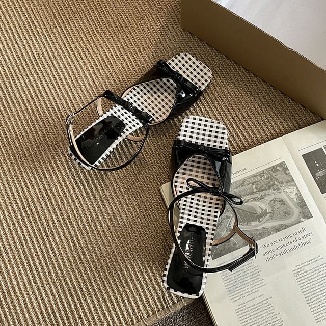 Print Sandals Toe Square Heel Low Floral