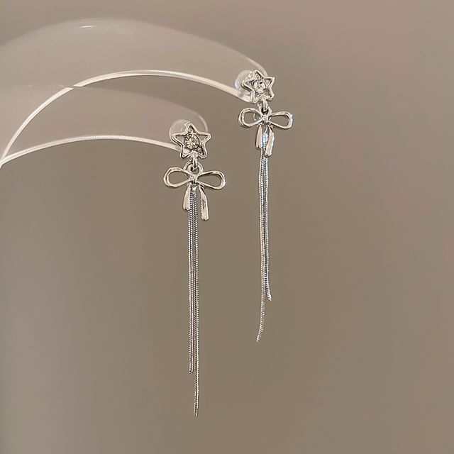 Earring Alloy Star Threader bow Rhinestone