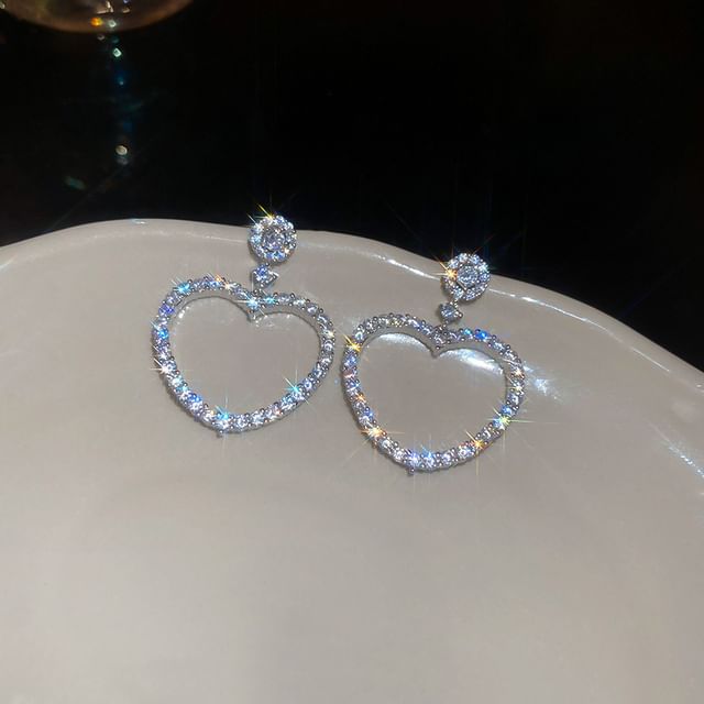 Rhinestone Alloy Drop Earring Heart