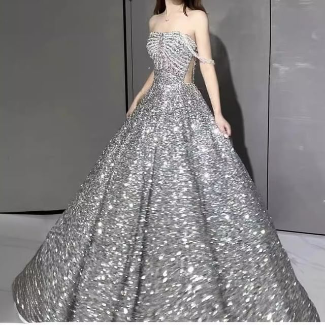 Sequin Evening Gown A-Line Off-Shoulder