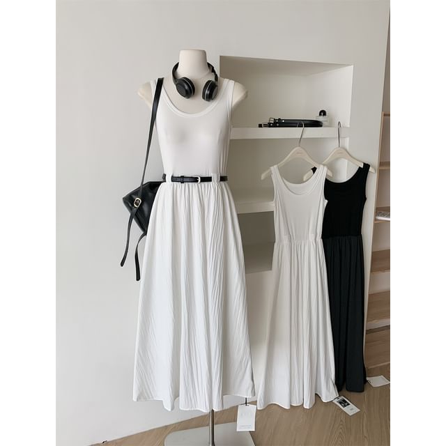 Plain A-Line Dress Neck Midi Scoop Sleeveless