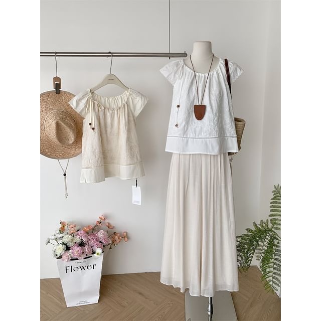 Top Rise Maxi Skirt A-Line + Short-Sleeve High Plain Set: