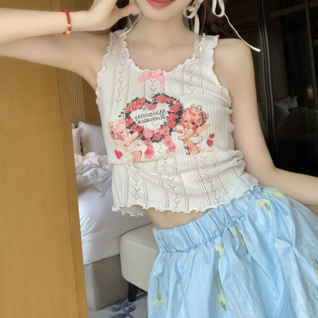 Top Print Tank Lace Crop Floral