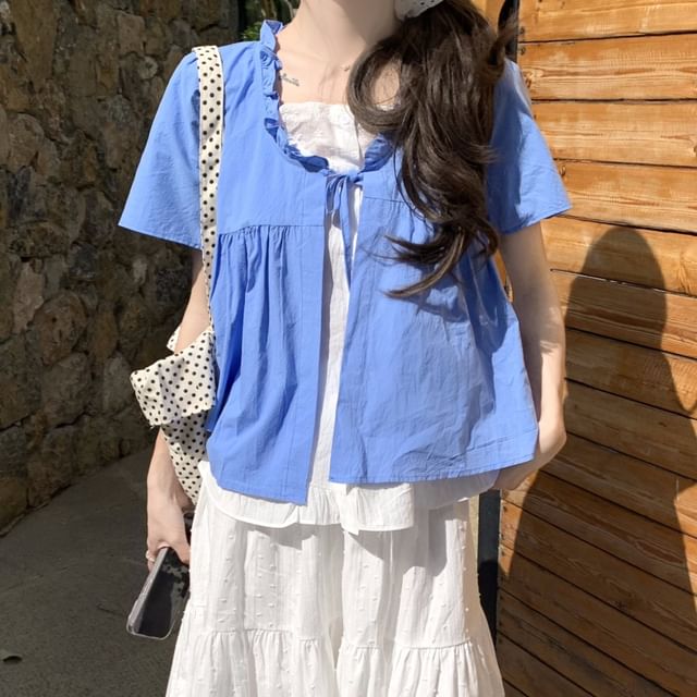 High Mock / Two Two-Piece Waist Short-Sleeve Tone Top Maxi