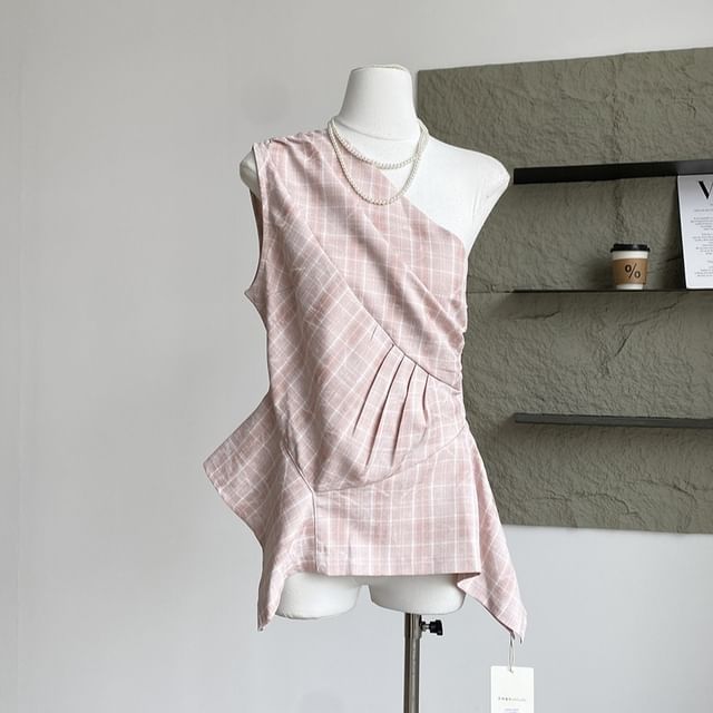 Asymmetrical Top Plaid Sleeveless