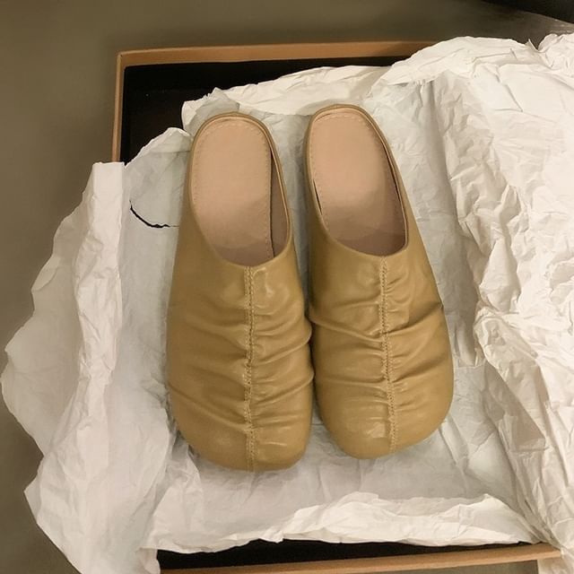 Leather Mules Faux Ruched