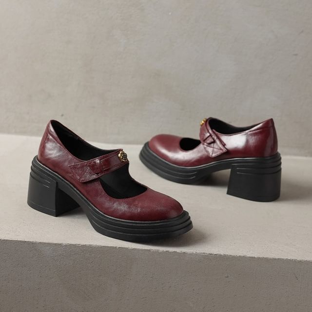 Block Mary Jane Pumps Platform Heel