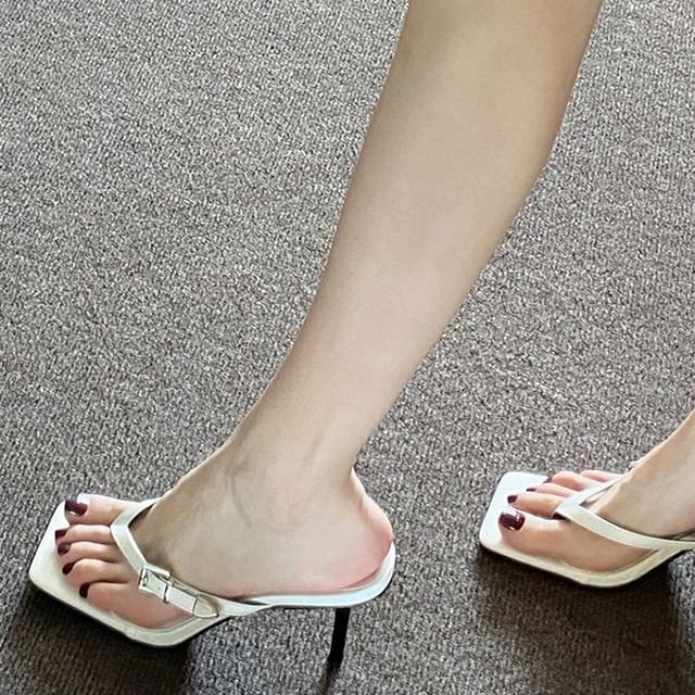 Thong High Heel Slide Sandals Buckled