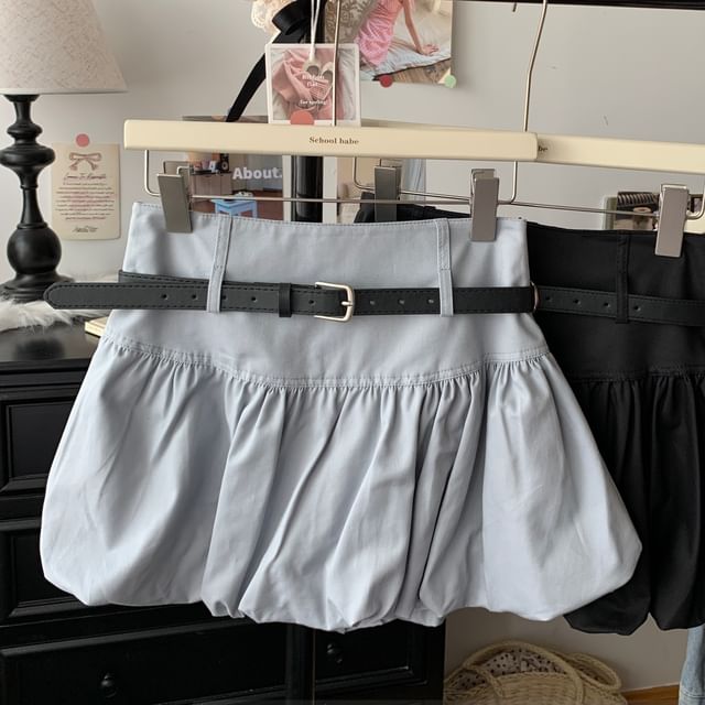 Rise Mini Belt Hem Skirt + A-Line Set: Plain High Bubble