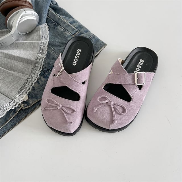 Cross Buckled Platform Strap Mary Mules Jane Bow
