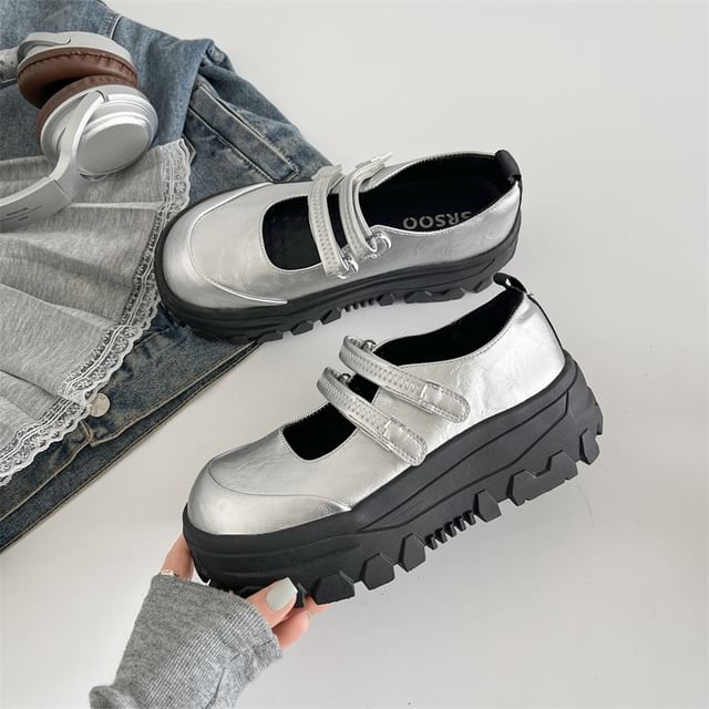 Mary Faux Shoes Adhesive Strap Platform Leather Jane