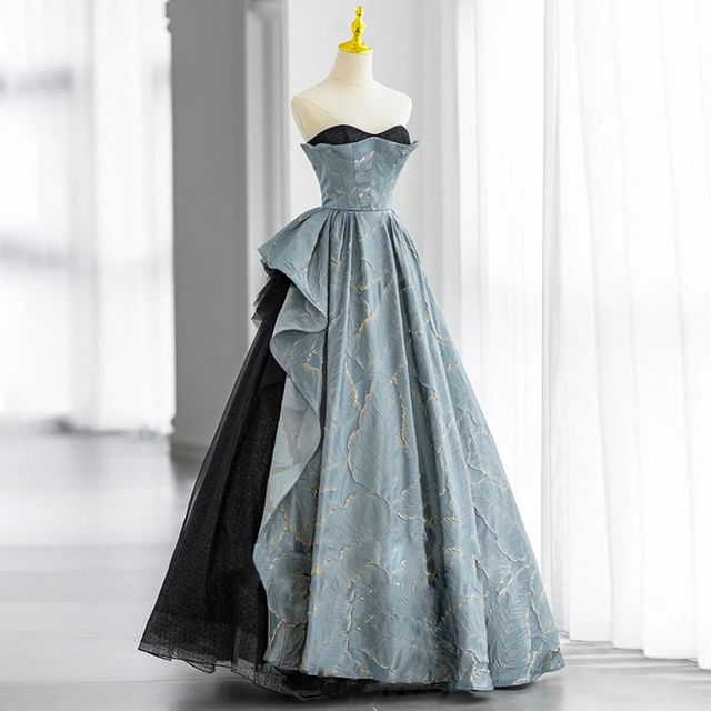 Strapless Asymmetrical Evening Gown A-Line Patterned