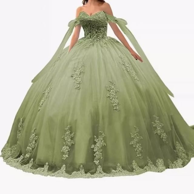 Floral Ball Off-Shoulder Embroidered Gown