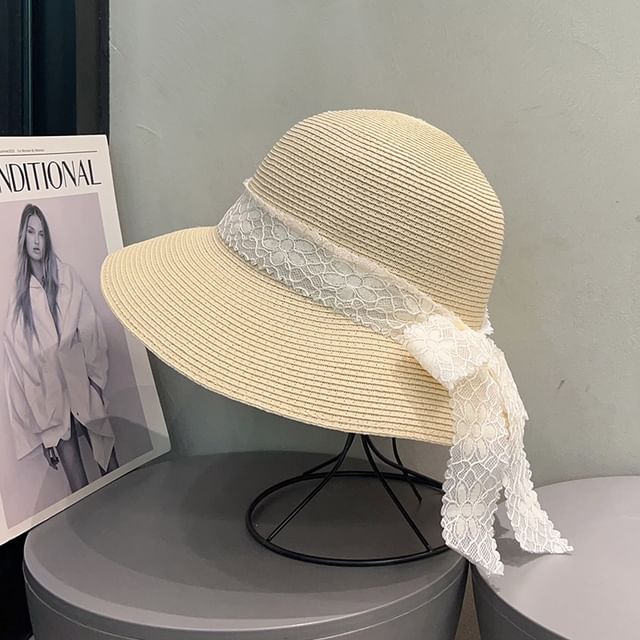 Bucket Lace Straw Ribbon Hat