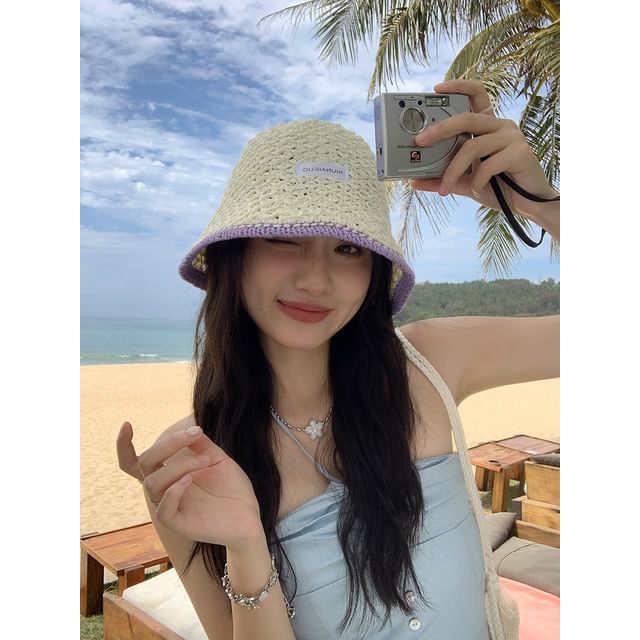 Hat Lettering Bucket Contrast Knit Applique Trim