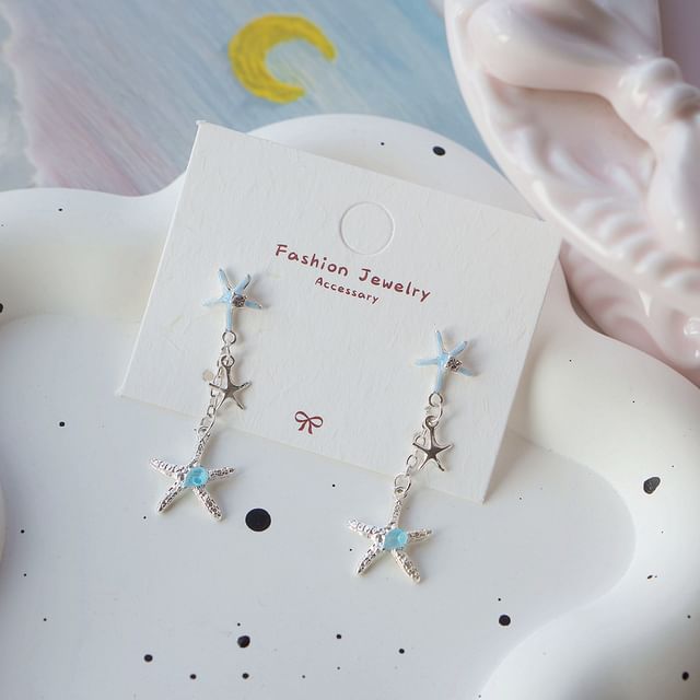 Sterling Clip-On Rhinestone / Drop Silver Starfish 925 Earring