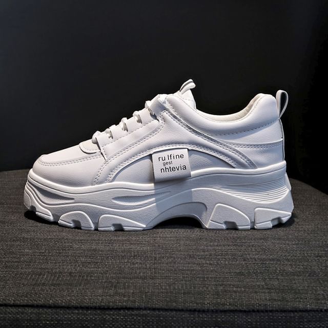 Sneakers Leather Faux Lace-Up Plain Platform