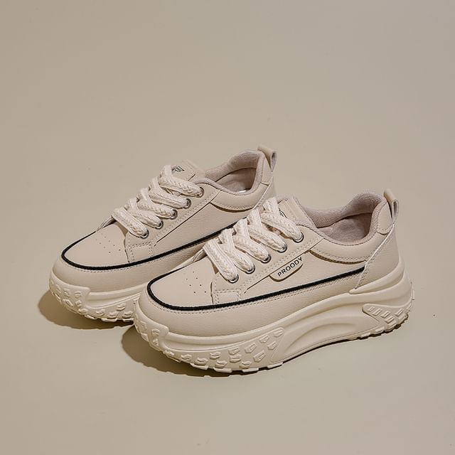 Faux Platform Lace-Up Leather Sneakers
