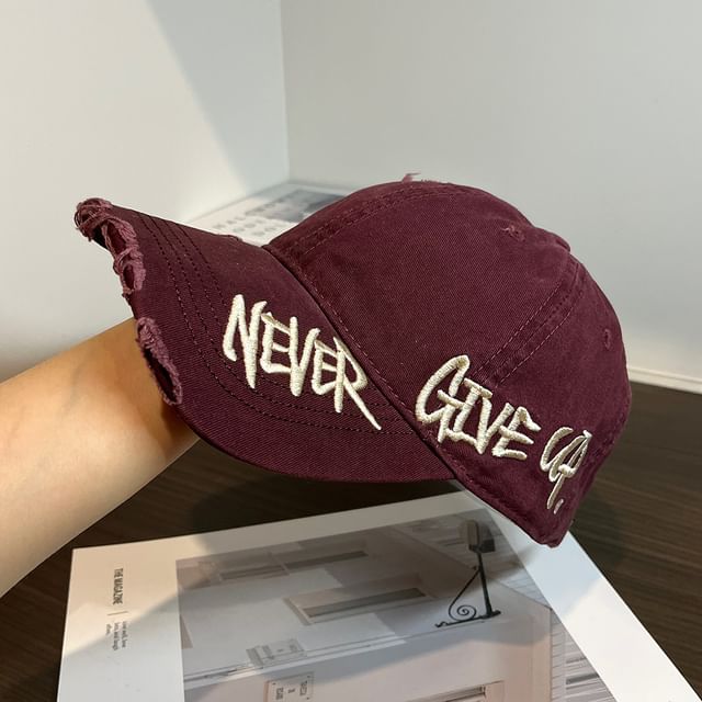 Lettering Embroidered Baseball Distressed Cap