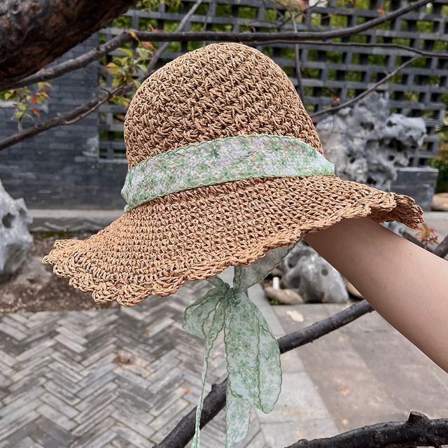 Ribbon Floral Straw Hat Sun
