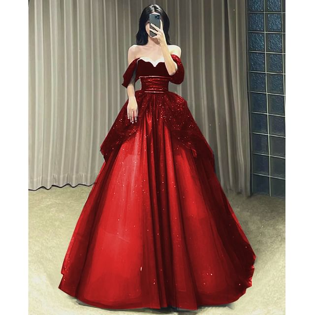 A-Line Ball Gown Sequin Off-Shoulder