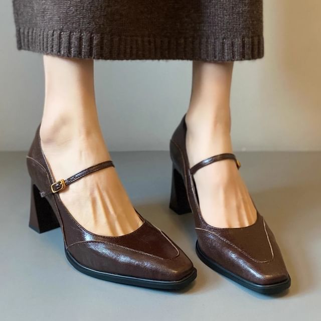 Mary Shoes Heel Faux Jane Leather Chunky