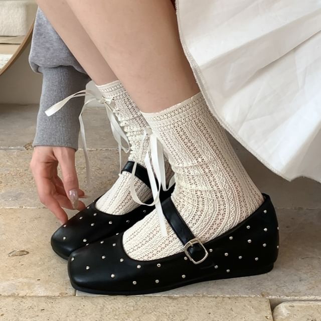 Jane Studded Square Toe Shoes Hidden Mary Wedge