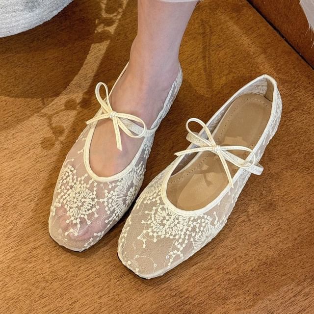 Shoes Floral Flat Mesh Jane Mary
