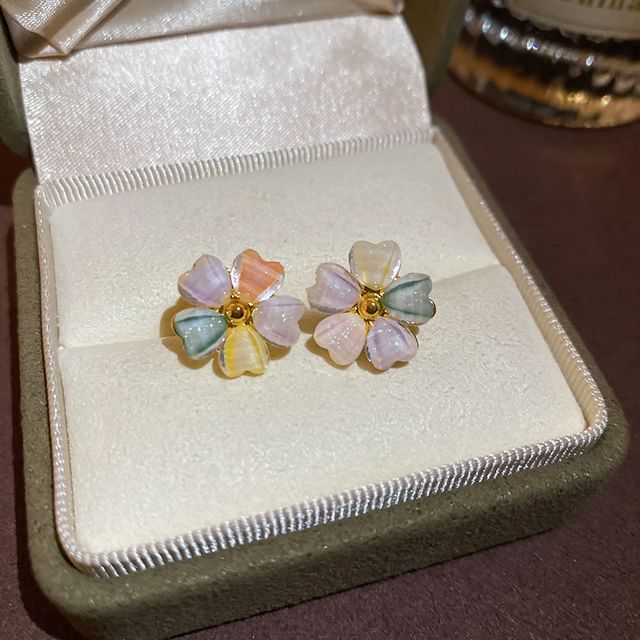 Flower Shell Faux Earring Pearl Stud