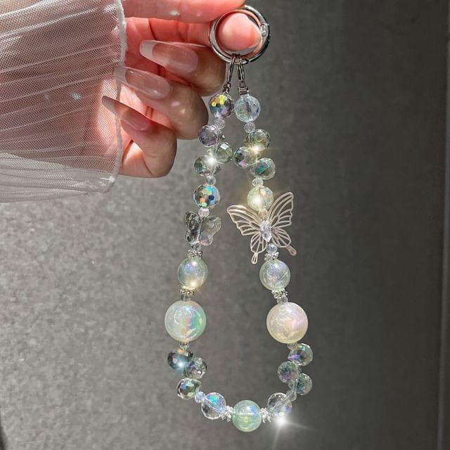 Wrist Crystal Faux Phone Beaded Strap Butterfly