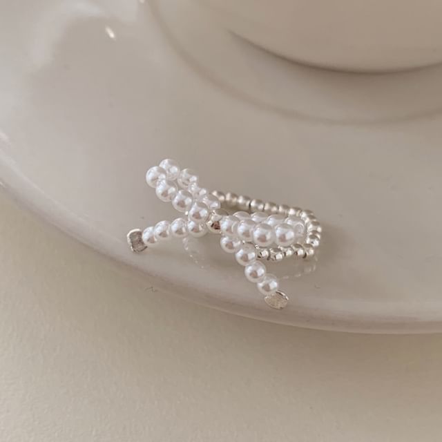 Ring Elastic 925 Bow Beaded Sterling Silver