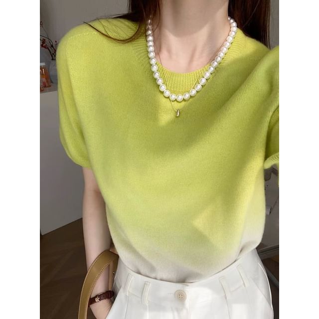Gradient Neck Top Crew Short-Sleeve Knit