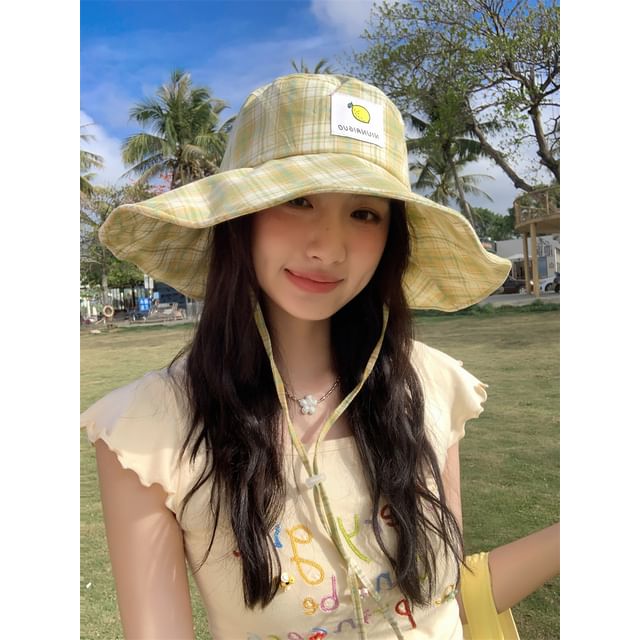Hat Lemon Sun Applique Plaid