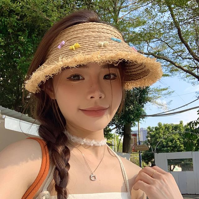 Sun Fringed Hat Straw Bow