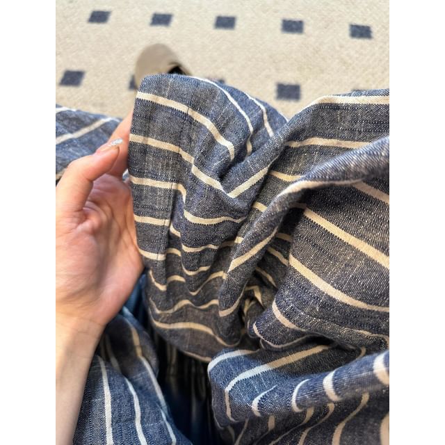 Waist Plain Striped Pants High Wide Leg