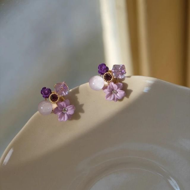 Earring Floral Rhinestone Statement Alloy