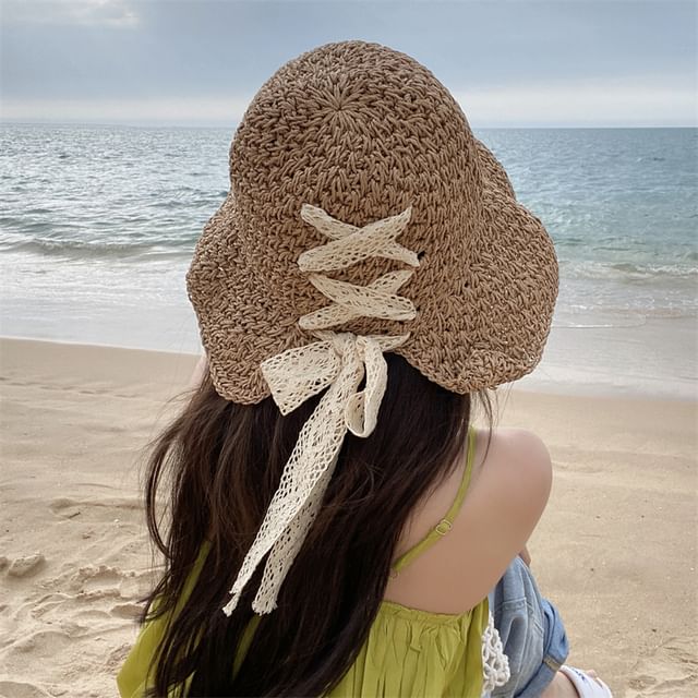 Hat Straw Lace-Up Cloche