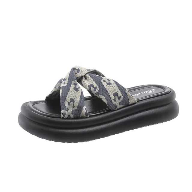 Criss Slide Print Platform Cross Knot Sandals