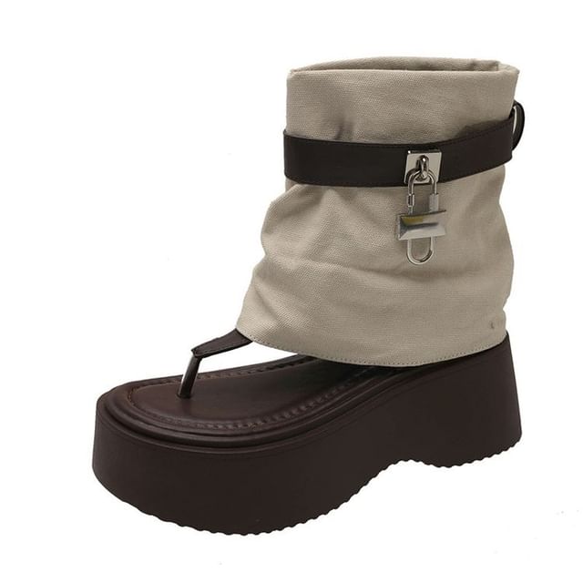 Platform Panel Padlock Boots Thong