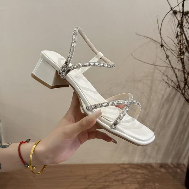 Rhinestone Block Heel Sandals