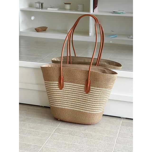 Striped Straw Tote Bag